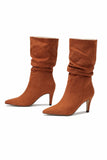 IFOMT New Fashion Spring Outfit Suede Pointed Toe Pleated Stiletto Heels Ankle Boots