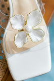 IFOMT New Fashion Spring Outfit Pearl Flower Square Toe Sandals