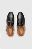 IFOMT New Fashion Spring Outfit Rabbit Fur Lined Leather Loafer Mules
