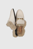 IFOMT New Fashion Spring Outfit Rabbit Fur Lined Leather Loafer Mules