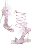 IFOMT New Fashion Spring Outfit Rhinestone Feather Tie-up Square Toe Sandals