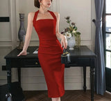 IFOMT Elegant Party Dresses for Women 2024 Summer New Halter Midi Dress Ladies Solid Strapless Clothing Femme Fashion Slim Vestidos