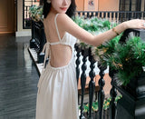 IFOMT Elegant White Spaghetti Strap Backless Dresses for Women 2024 Slim A-LINE Beach Dresses Summer Sexy Fashion Fairy Party Dresses