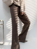 Ifomt Vintage Boot Cut Knit Pants Women Solid Casual High Waist Straight Sweatpants Korean Fashion Winter Slim Long Pants New