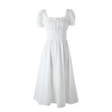 IFOMT White Black Short Sleeve Vintage Midi Dress A-Line High Waist Elegant Dress Summer Beach
