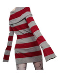 IFOMT Women Mini Bodycon Dress Stripe Boat-Neck Long Sleeve Short Dress Spring Autumn Wrapped Hip Party Dress