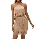 IFOMT Tassel Latin Dance Dress for Women Sleeveless Backless Prom Skirt Tango Modern Dance Suit Sexy Evening Dress Girl  2024 Summer