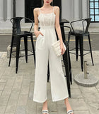 IFOMT Spring Outfit Lace Splicing Jumpsuit Women 2024 Summer New Women's Suspender High Waist White Wide Leg Pants Elegant Evening Party Chic