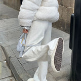 Ifomt Gray Vintage Fleeced Women's Sweatpants Winter Baggy Korean Fashion Sport Brushed Pants Harajuku Streetwear Trousers New