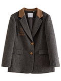 Ifomt Design Sense Retro Woolen Suit Winter 2023 New Shoulder Colored Dot Wool Blended Woolen Jacket Women Grey Blazer