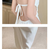 IFOMT Elegant White Spaghetti Strap Backless Dresses for Women 2024 Slim A-LINE Beach Dresses Summer Sexy Fashion Fairy Party Dresses