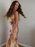 IFOMT Sexy Open Back Tie Elegant Party Dress Summer Slip Dress For Women 2024 Cowl Neck Spaghetti Strap Tie Dye Print Midi Dress