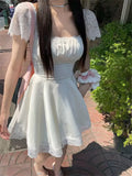 IFOMT Women Dress Summer Short Sleeve White Short Dress A-Line High Waist Evening Night Party Dress Beach Vestidos