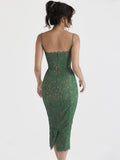 IFOMT Midi Green Dress Elegant Sexy Night Wedding Guest Evening Party Dresses Spaghetti Strap Birthday Dress for Women 2024