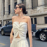 IFOMT Y2K Solid Twist Knot Tank Top Women Strapless Ruched Backless Sexy Backless Crop Top Casual Srteetwear Off Shoulder Vest