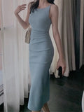 IFOMT 2024 New Women Spaghetti Strap Sexy Bodycon Midi Dress Summer Backless Elegant Sleeveless Party Dress