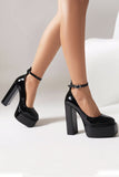 IFOMT New Fashion Spring Outfit Ankle Strap Platform Chunky Heel Pumps