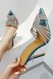 IFOMT New Fashion Spring Outfit Pointed Toe Rhinestone Clear High Heels
