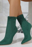 IFOMT New Fashion Spring Outfit Crystal Heel Stretch Mid Calf Skinny Boots