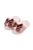 IFOMT New Fashion Spring Outfit Bow Heart Slip-on Fuzzy Slippers