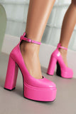 IFOMT New Fashion Spring Outfit Ankle Strap Platform Chunky Heel Pumps