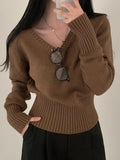 IFOMT 2024 Fashion Woman tops y2k style Cute Brown Long Sleeves Pullover Sweater