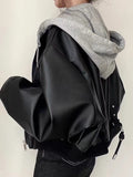 IFOMT 2024 New Fashion Elegant Vintage Zippered Loose Hooded Leather Jacket