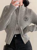 IFOMT 2024 Fashion Woman tops y2k style Cute Letter Turtleneck Zip-Up Knitted Sweater