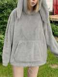 IFOMT 2024 Fashion Woman tops y2k style Kawaii Rabbit Fleece Pullover Drawstring Hoodie