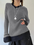 IFOMT 2024 Fashion Woman tops y2k style Vintage Patched Knit Pullover Sweater