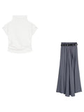 IFOMT 2024 New Fashion Elegant Short T-Shirt&High Waist Suit Skirt 2 Sets