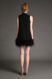 Ifomt Black Sleeveless Mock Neck Feather-Trimmed Mini Dress