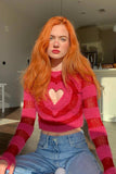IFOMT 2024 New Woman Style sweater Cardigans Contrast Color Heart Pattern Cut-out Sweater