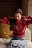 IFOMT 2024 New Woman Style sweater Cardigans Contrast Color Heart Pattern Cut-out Sweater