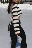 IFOMT 2024 New Woman Style sweater Cardigans Contrast Striped Tie-back Sweater