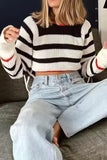 IFOMT 2024 New Woman Style sweater Cardigans Contrast Striped Tie-back Sweater