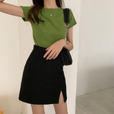 Back to college Skirts Women Solid Mini Slim Black Side-Slit Sexy All-Match Fashionable Elegant Simple Female Chic Streetwear A-Line Above Knee