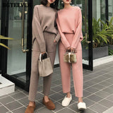 Ifomt  2022 Winter Casual Thick Sweater Tracksuits O-Neck  Jumpers & Elastic Waist Pants Suit Female Knitted 2 Pieces Set