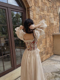 Ifomt Vintage Print Elegant Dress Women 2022 Autumn O-Neck Casual Evening Midi Dress Female Puff Sleeve Korea Fairy Dress