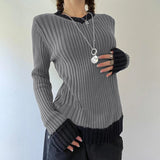 IFOMT 2024 Fashion Woman tops y2k style Vintage Patched Knit Pullover Sweater