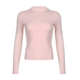 IFOMT 2024 Fashion Woman tops y2k style Pink Round Neck Long Sleeves Top