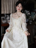 Ifomt 2024 Autumn Vintage Lace Fairy Dress Women Slim Floral Midi Elegant Dress Female Court Retro Evening Korean Fashion Dress