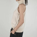 IFOMT 2024 Fashion Woman tops y2k style Casual Sleeveless Turtleneck Buttons Pullover Sweater