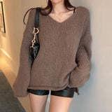 IFOMT 2024 Fashion Woman tops y2k style Casual Brown Loose Ruched Pullover Knitted Top