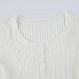 IFOMT 2024 Fashion Woman tops y2k style Basic White Buttons Long Sleeves Knitted Top