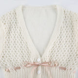 IFOMT 2024 Fashion Woman tops y2k style White Buttons Hollow Out Knit Sweater