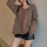 IFOMT 2024 Fashion Woman tops y2k style Casual Brown Loose Ruched Pullover Knitted Top