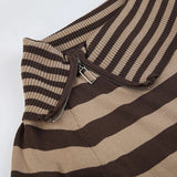 IFOMT 2024 Fashion Woman tops y2k style Vintage Brown Stripe Zipper Off Shoulder Sweater