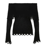 IFOMT 2024 Fashion Woman tops y2k style Vintage Frill Off Shoulder Flare Sleeve Sweater