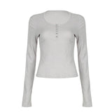 IFOMT 2024 Fashion Woman tops y2k style Basic Buttons Ribbed Long Sleeve Knit Top